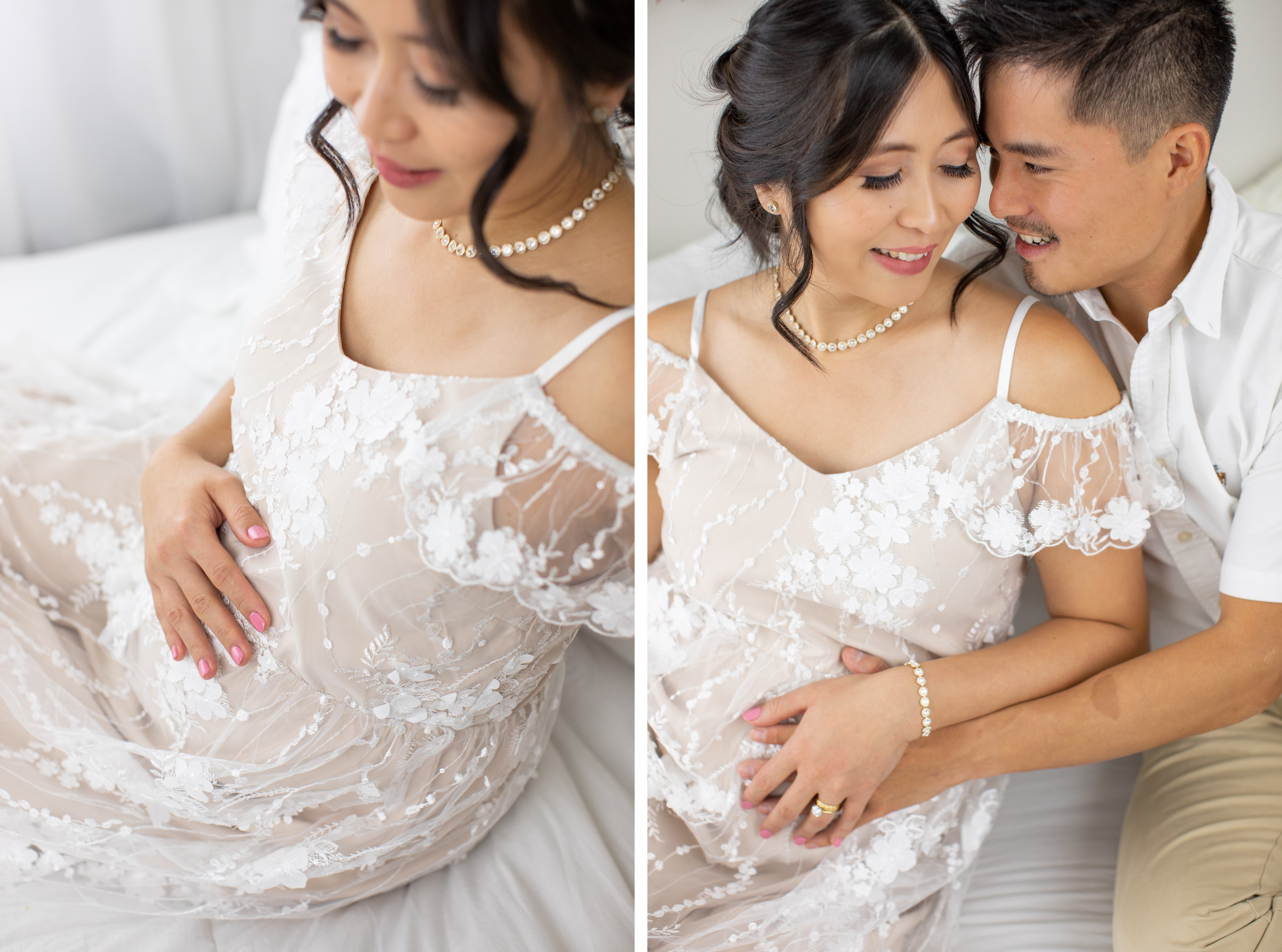 couple snuggles and contemplates their future as parents